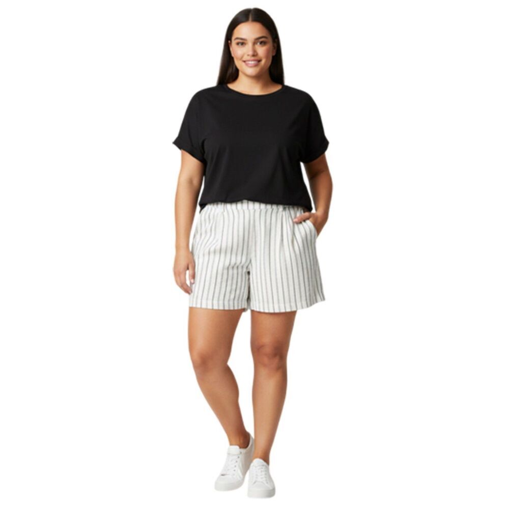 Old Navy White With Black Strips Extra High Rise Taylor Adjustable Waist Shorts